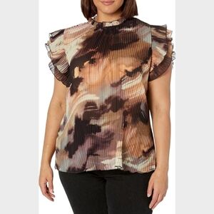 City Chic Trendy Pleated Flutter Sleeve Blouse in Horizon Size 16